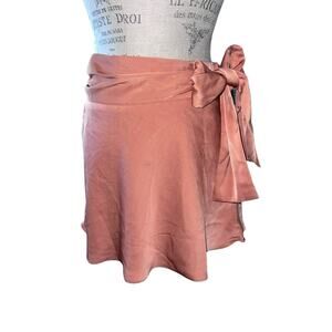 Le Lis Collection Women Mini Skirt Satin Feel Copper Faux Tie Waist Size M